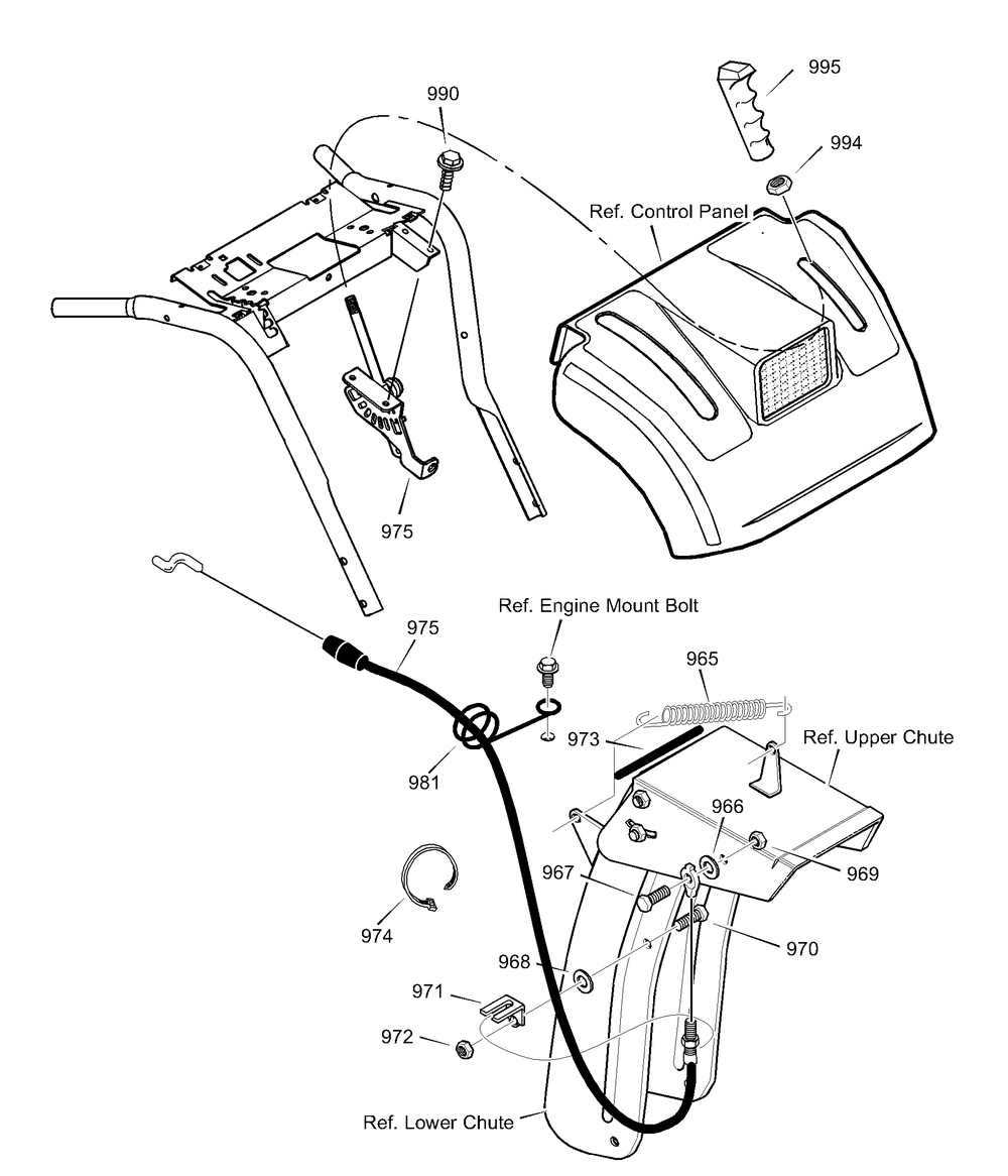 Remote Chute Control Diagram and Parts List for 633134X54A 2002 Briggs and Stratton Snow Blower